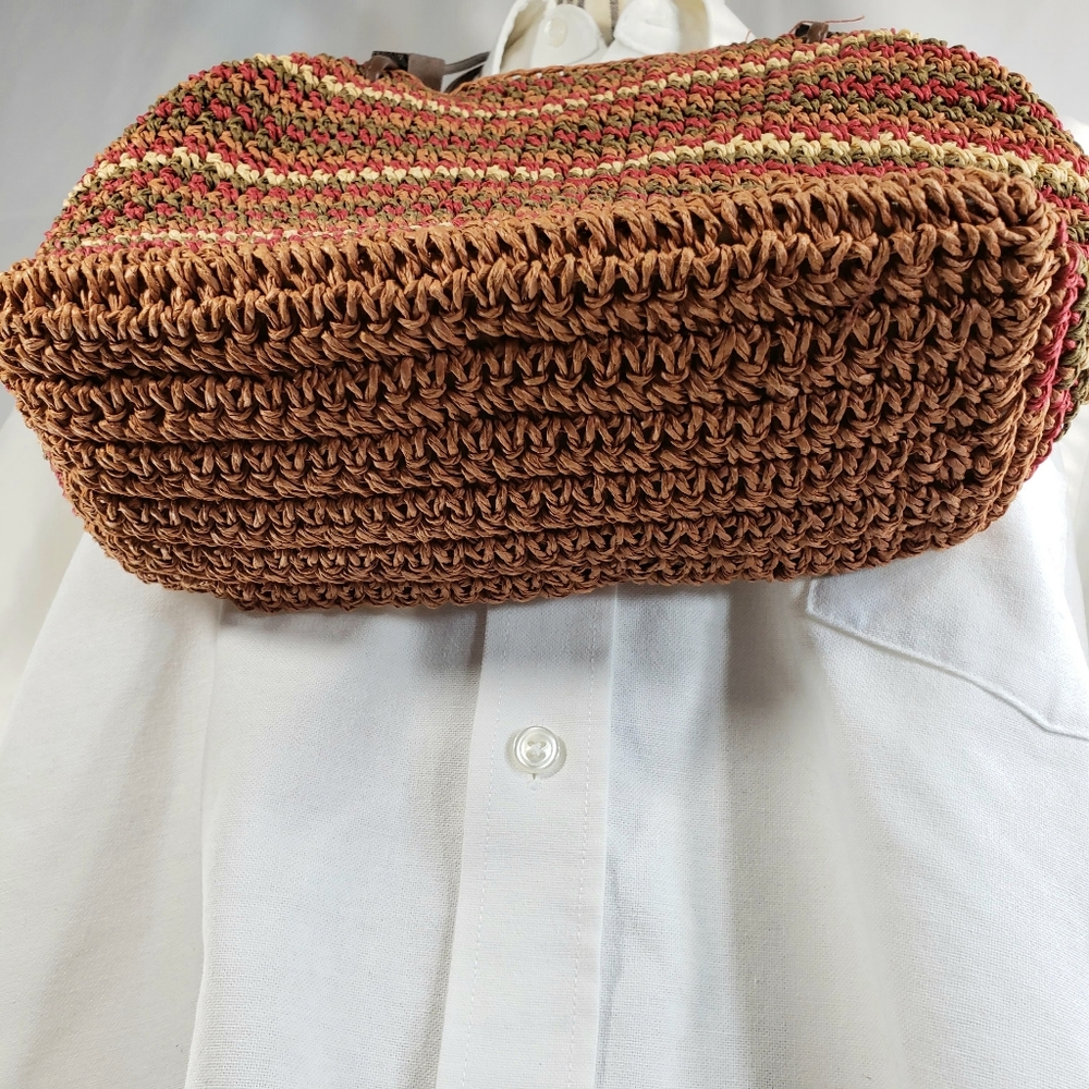 Paper Straw Hand Bag Purse Multi Colored Pocketbook - Picture 2 of 7